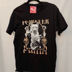 Puma House of Graphics T-Shirt Men’s Black Gold Celestial Cat Forever Puma NWT